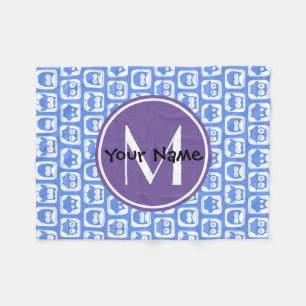 Cobertor De Velo Monograma Personalizado de Coruja Azul e Lilac N1