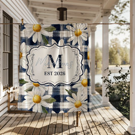 Cobertor De Velo Monograma Personalizado de Gingham Azul com Margar