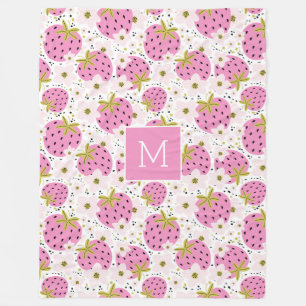 Cobertor De Velo Monograma Personalizado de Morangos Rosa