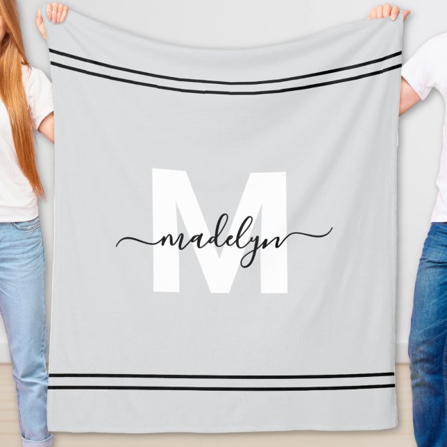 Cobertor De Velo Monograma Personalizado de Nome Cinza (Gray Personalized Name Monogram Fleece Blanket)