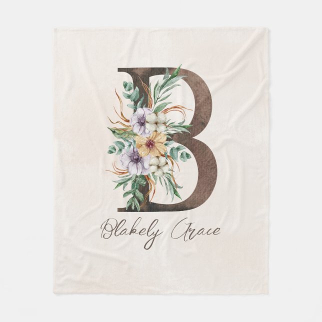 Cobertor De Velo Monograma Personalizado Folheto de Folha, Inicial  (Frente)