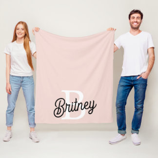 Cobertor De Velo Monograma Personalizado Moderno e Nome Pastel Rosa