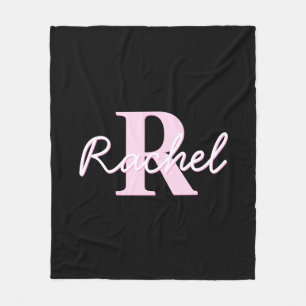 Cobertor De Velo Monograma Personalizável Fofo Rosa Claro e Preto