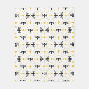 Cobertor De Velo Monograma preto elegante de padrão amarelo moderno