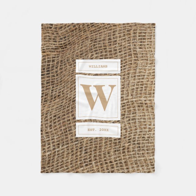 Cobertor De Velo Monograma Russo Burlap Inicial (Frente)