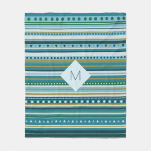 Cobertor De Velo Monograma Tribal Teal Blue Patterno Fleece Blanket