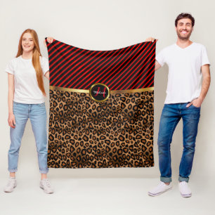 Cobertor De Velo Monograma Vermelho Escuro e Impressão Animal Leop