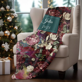 Cobertor De Velo Monograma vermelho-padrão das flores rosadas Elega