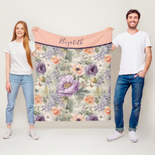 Cobertor De Velo Monograma Vintage Floral Rosa Bege e Roxo Shabby C