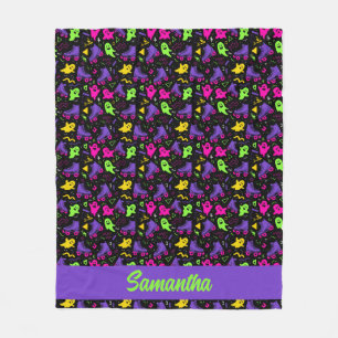 Cobertor De Velo Monogramas Neon e Skates Halloween