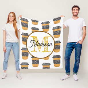Cobertor De Velo Monogramas personalizam café em branco de velo