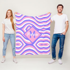 Cobertor De Velo Monogrammed 70s Groovy rosa e psíquica púrpura