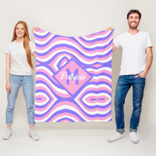 Cobertor De Velo Monogrammed 70s Groovy rosa e psíquica púrpura