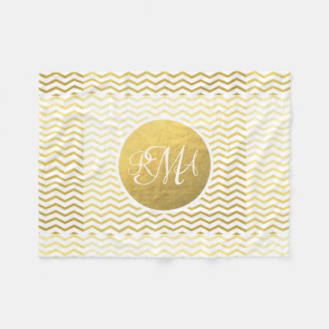 Cobertor De Velo Monogrammed Dourado e branco de Chevron (Frente (Horizontal))