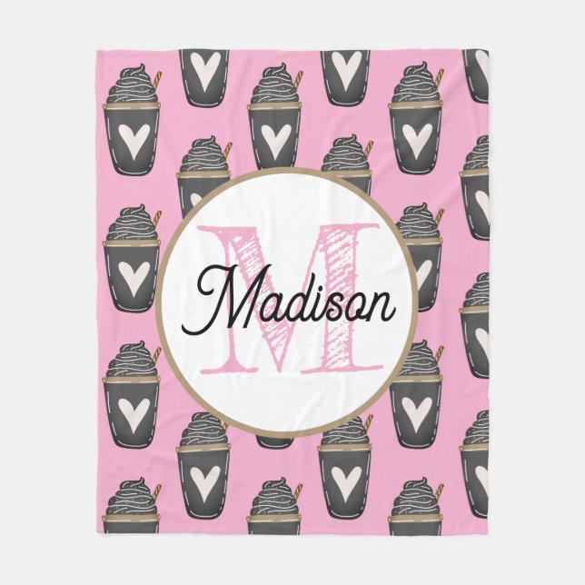 Cobertor De Velo Monogrammed personalize fleece blanket coffee (Frente)
