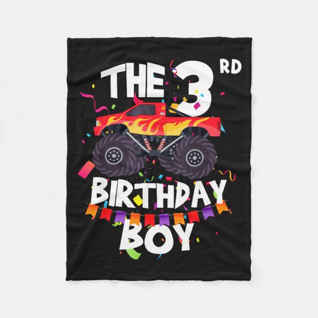Cobertor De Velo Monster Truck 3rd Birthday Boy Funny 3 Years Old B (Frente)