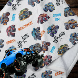 Cobertor De Velo Monster Truck Boom Crunch Crash Nome do Menino