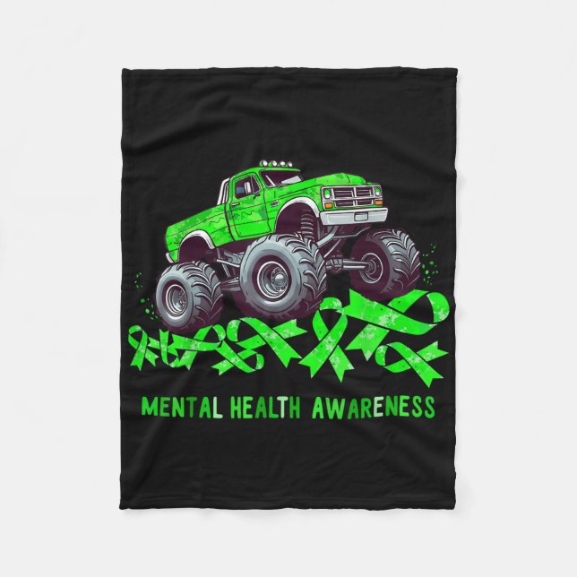 Cobertor De Velo Monster Truck Drives Over Ribbon Mental Health Awa (Frente)