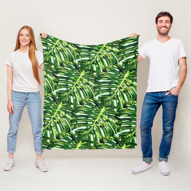 Cobertor De Velo Monstera deixa o velo em branco verde (In Situ)