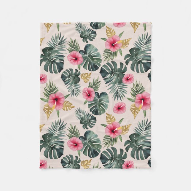 Cobertor De Velo Monstera e Hibiscus Pattern (Frente)