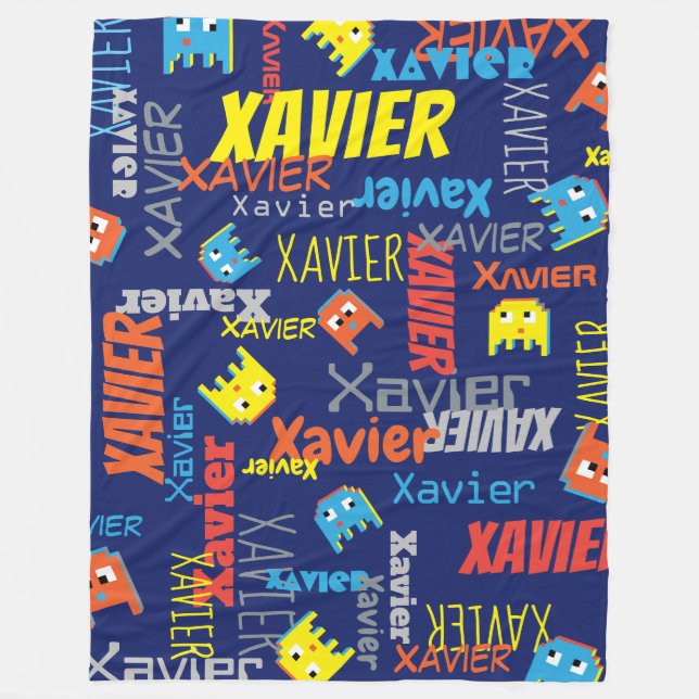 Cobertor De Velo Monstro gráfico pixel de nome personalizado Xavier (Frente)
