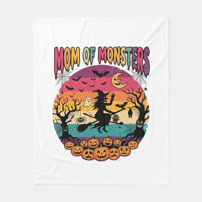 Cobertor De Velo Monstros Mãe Halloween Bruxa Abóboras Morcegos_1 (Frente)