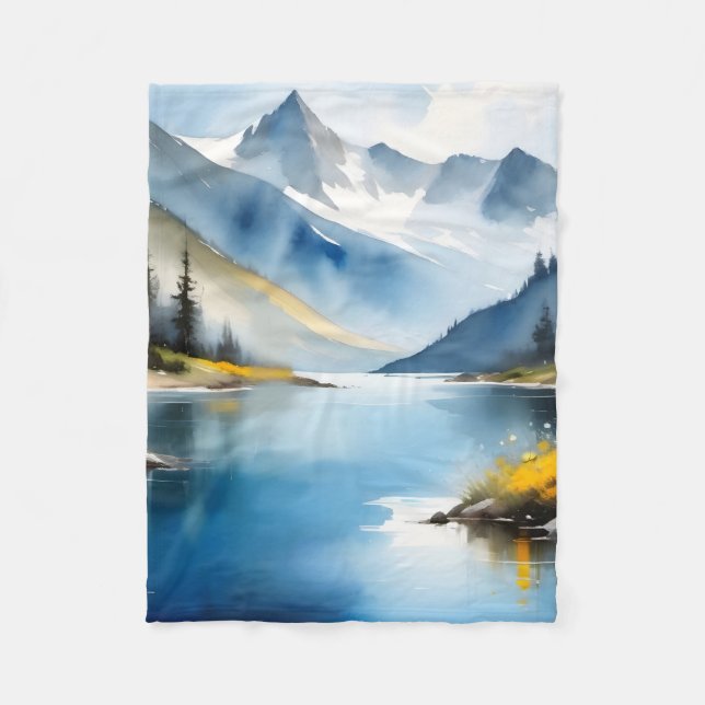 Cobertor De Velo Montanhas com capa de neve e um lago (Frente)