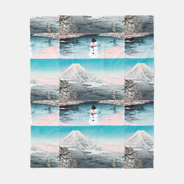 Cobertor De Velo Monte Fuji e um boneco de neve (Frente)