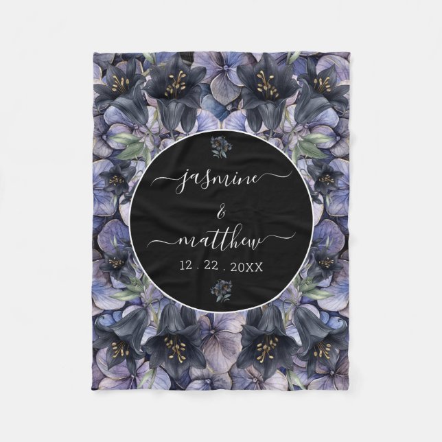 Cobertor De Velo Moody Black Floral Classic Couple Names Wedding (Frente)