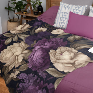 Cobertor De Velo Moody Floral Peonies Purple Cream Gothic