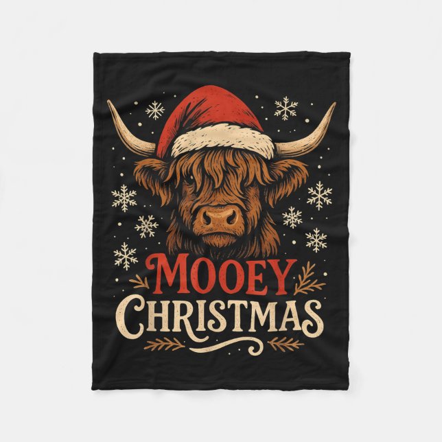 Cobertor De Velo Mooey Christmas Highland Cow Funny Santa Hat Desig (Frente)