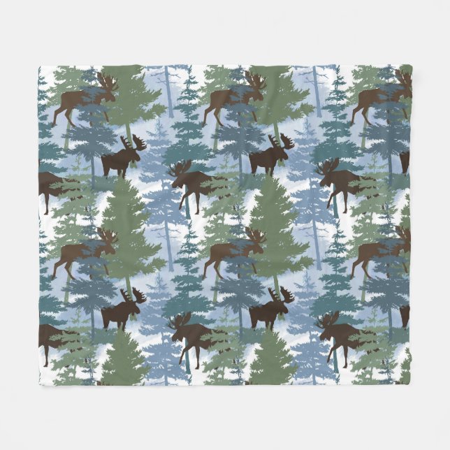 Cobertor De Velo Moose da Floresta de inverno (Frente (Horizontal))