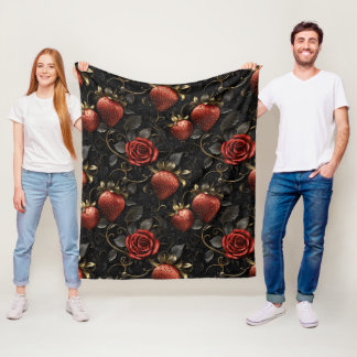 Cobertor De Velo Morangos Barrocos e Rosas Sem Costura