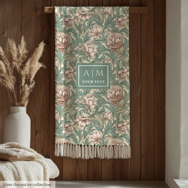 Cobertor De Velo Morris quente inspirou o nome personalizado cobert (Warm Morris inspired custom name floral blanket)