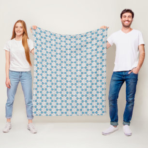 Cobertor De Velo Mosaico Floral Branco e Azul