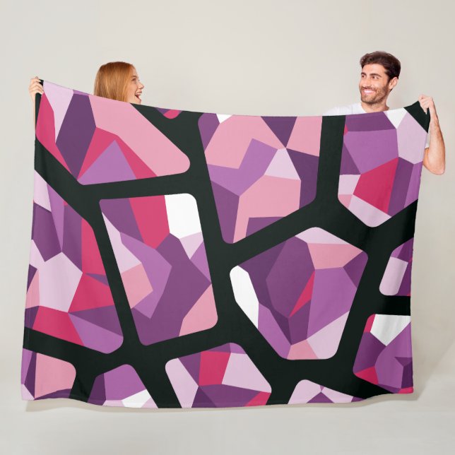 Cobertor De Velo Mosaico Geométrico, Rosa Vibrante e Gemas Roxos (In Situ)