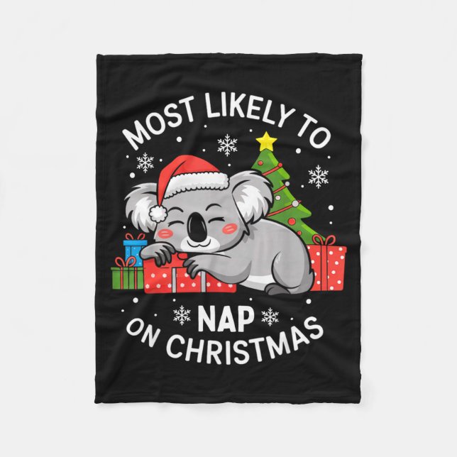 Cobertor De Velo Most Likely To Nap On Christmas Funny Koala Xmas F (Frente)