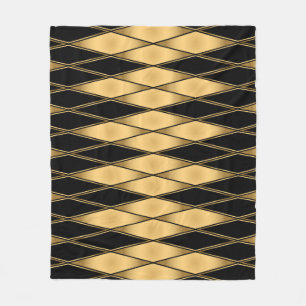 Cobertor De Velo Motif de diamante: padrão elegante preto-dourado.