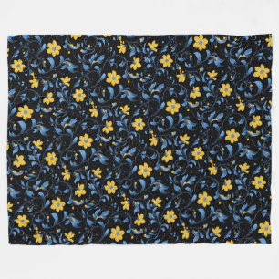 Cobertor De Velo Motivos folclóricos florais ucranianos. Azul e ama