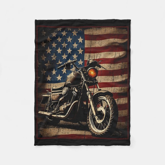 Cobertor De Velo Motorcycle Usa Flag Retro Biker  (Frente)