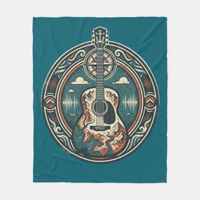 Cobertor De Velo Mountain Melody Acoustic Guitar Crest Fleece Blank (Frente)