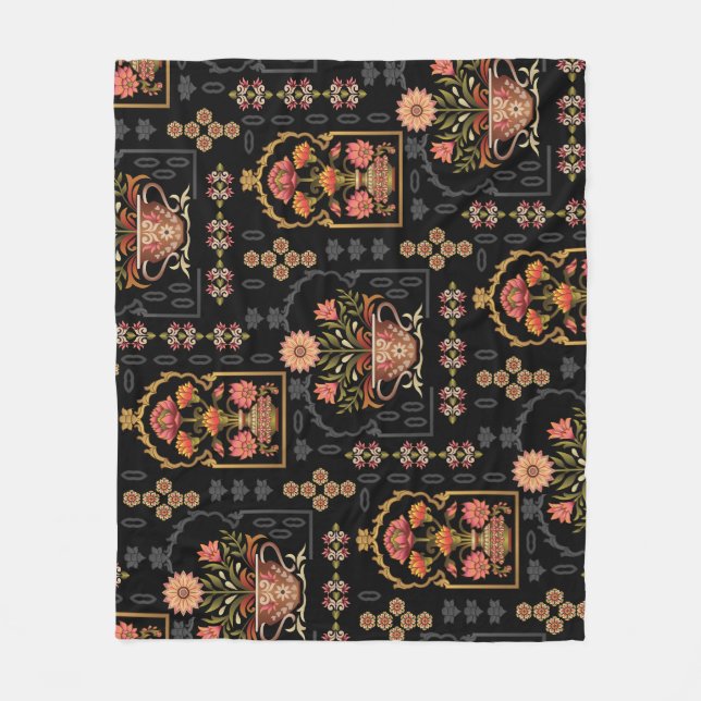 Cobertor De Velo Mughal Floral Motif: Black Seamless. (Frente)