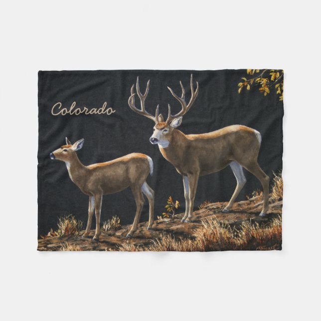 Cobertor De Velo Mule Deer Buck & Doe (Frente (Horizontal))