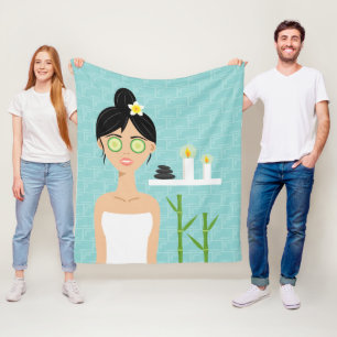 Cobertor De Velo Mulher Bonita Do Spa Em Ilustração De Banheiro Azu
