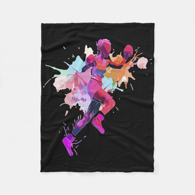 Cobertor De Velo Mulher Boxeadora Boxe Tinta Salpico Kickboxer Kick (Frente)