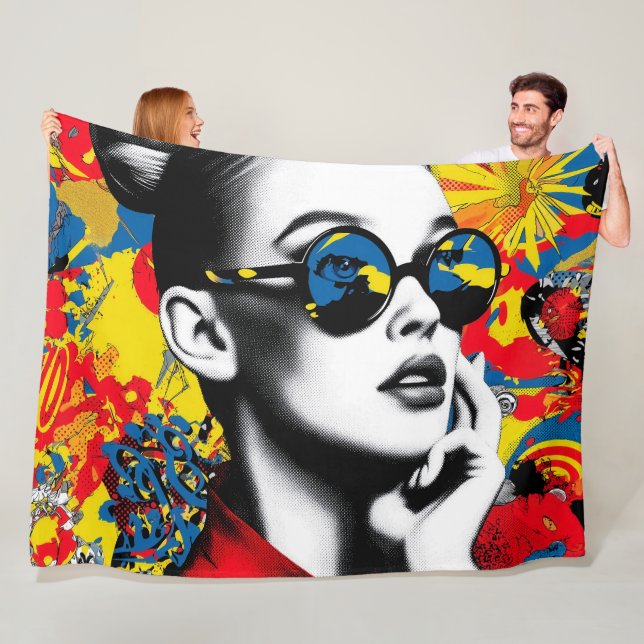 Cobertor De Velo Mulher de arte pop com óculos de sol (In Situ)