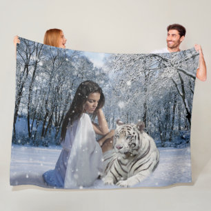 Cobertor De Velo MULHER e TIGRE BRANCO