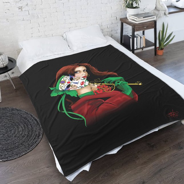 Cobertor De Velo Mulher Elegante Máscara Veneziana Vermelho Verde (Criador carregado)