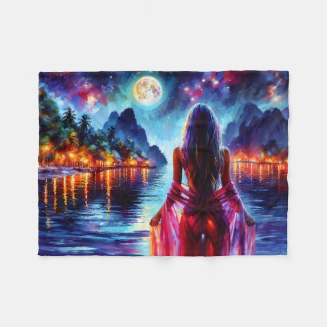 Cobertor De Velo Mulher mística sob reflexos da lua cheia arte (Frente (Horizontal))