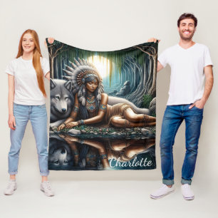 Cobertor De Velo Mulher nativa compartilha um momento com lobo